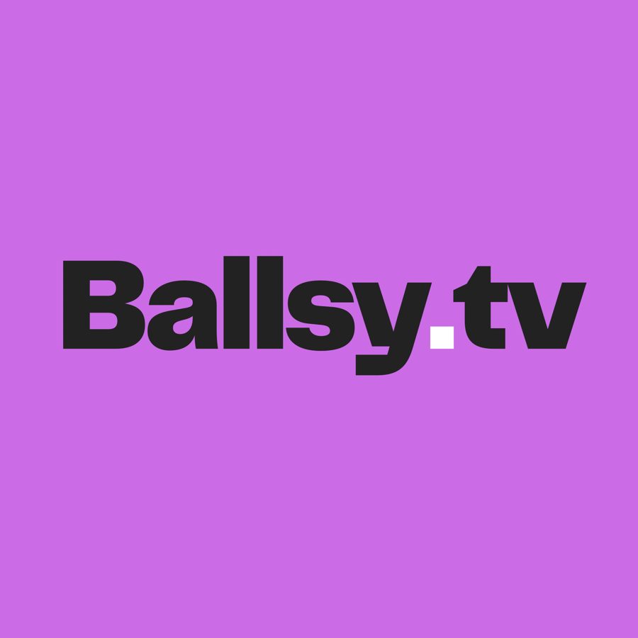 Ballsy.tv logo ident on purple