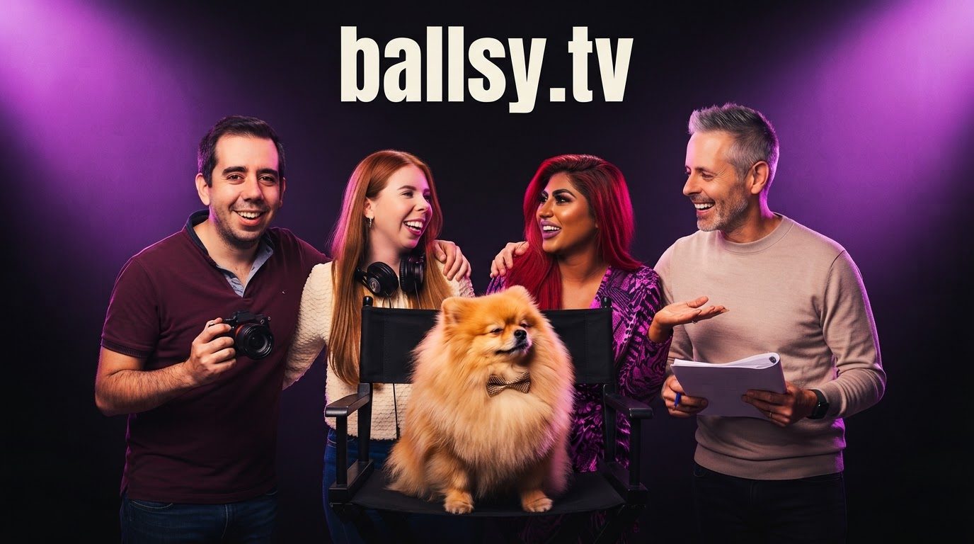The Ballsy.tv team: Roman, Amy, Triggs, David and Bear the Pomeranian CEO